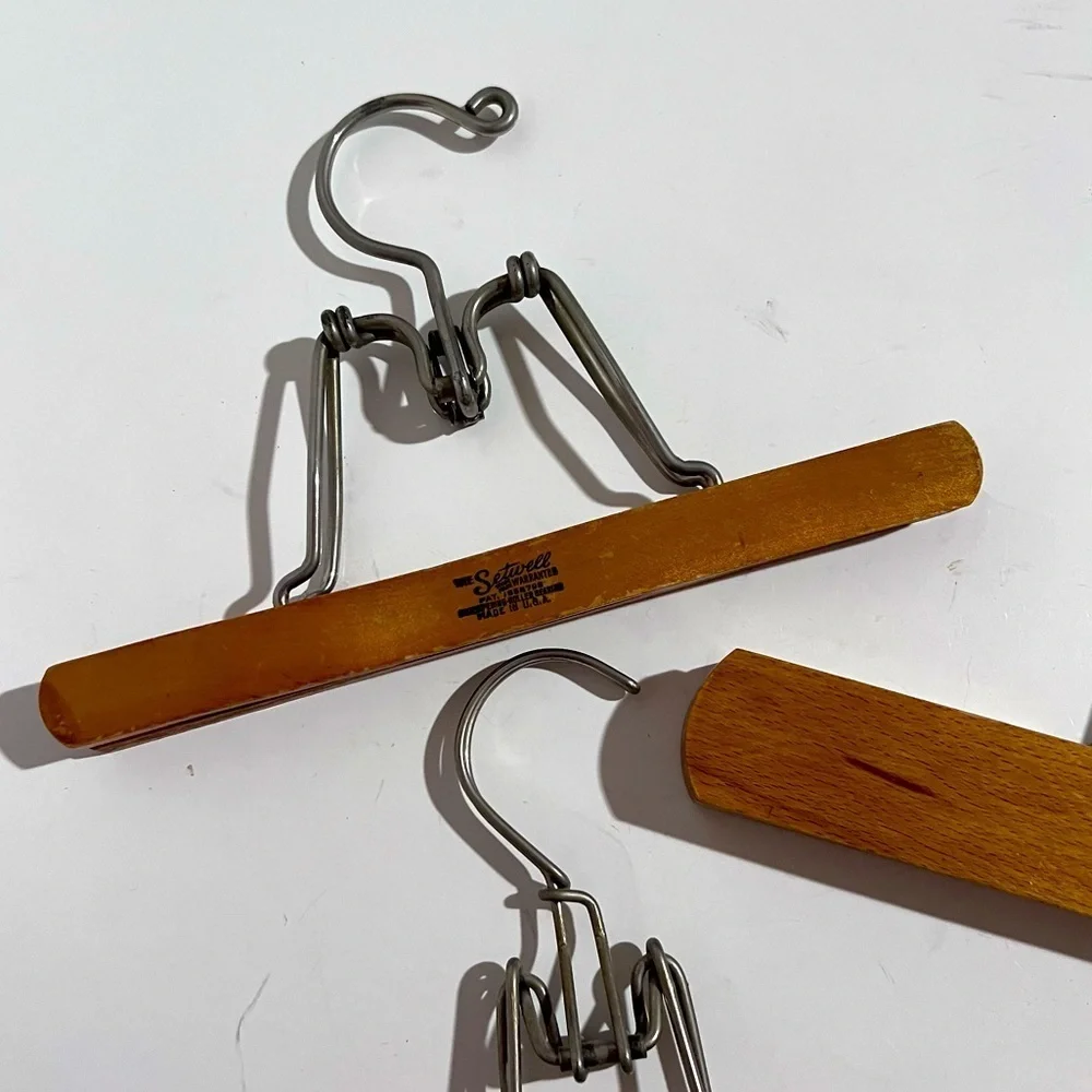 Lot of 5 Vintage Wood & Metal Clamp Hangers